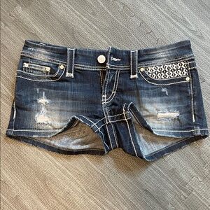 BKE Stella Dark Blue Distressed Jean Shorts